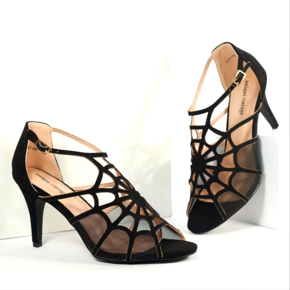 Unique Vintage black Spiderweb Heels